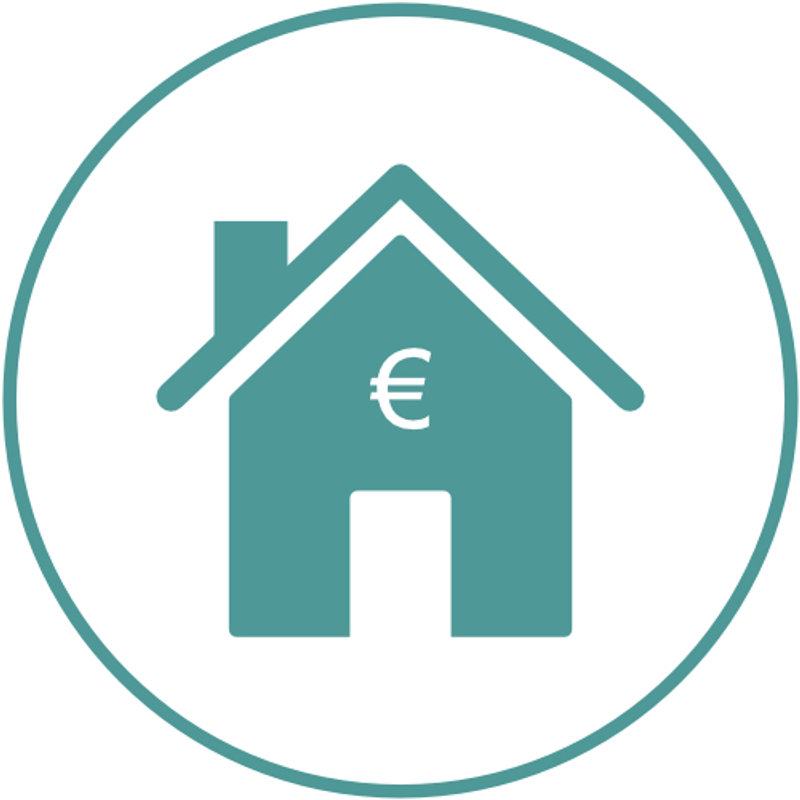 Symbol: Haus mit Euro-Zeichen für die Immobilienbewertung